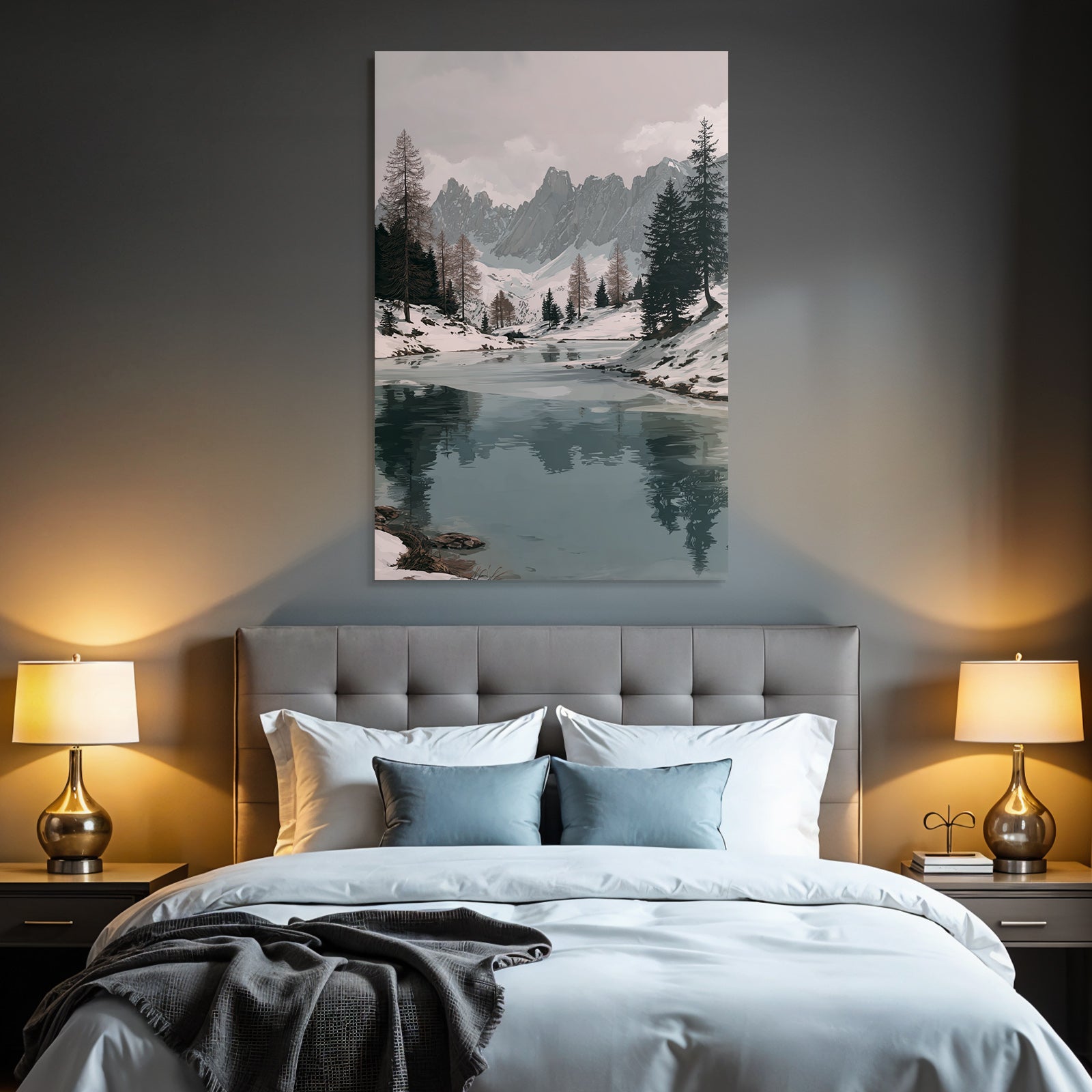 Winter Peaceful Winter Landscape With River And Snowy Mountains