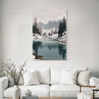 Winter Peaceful Winter Landscape With River And Snowy Mountains