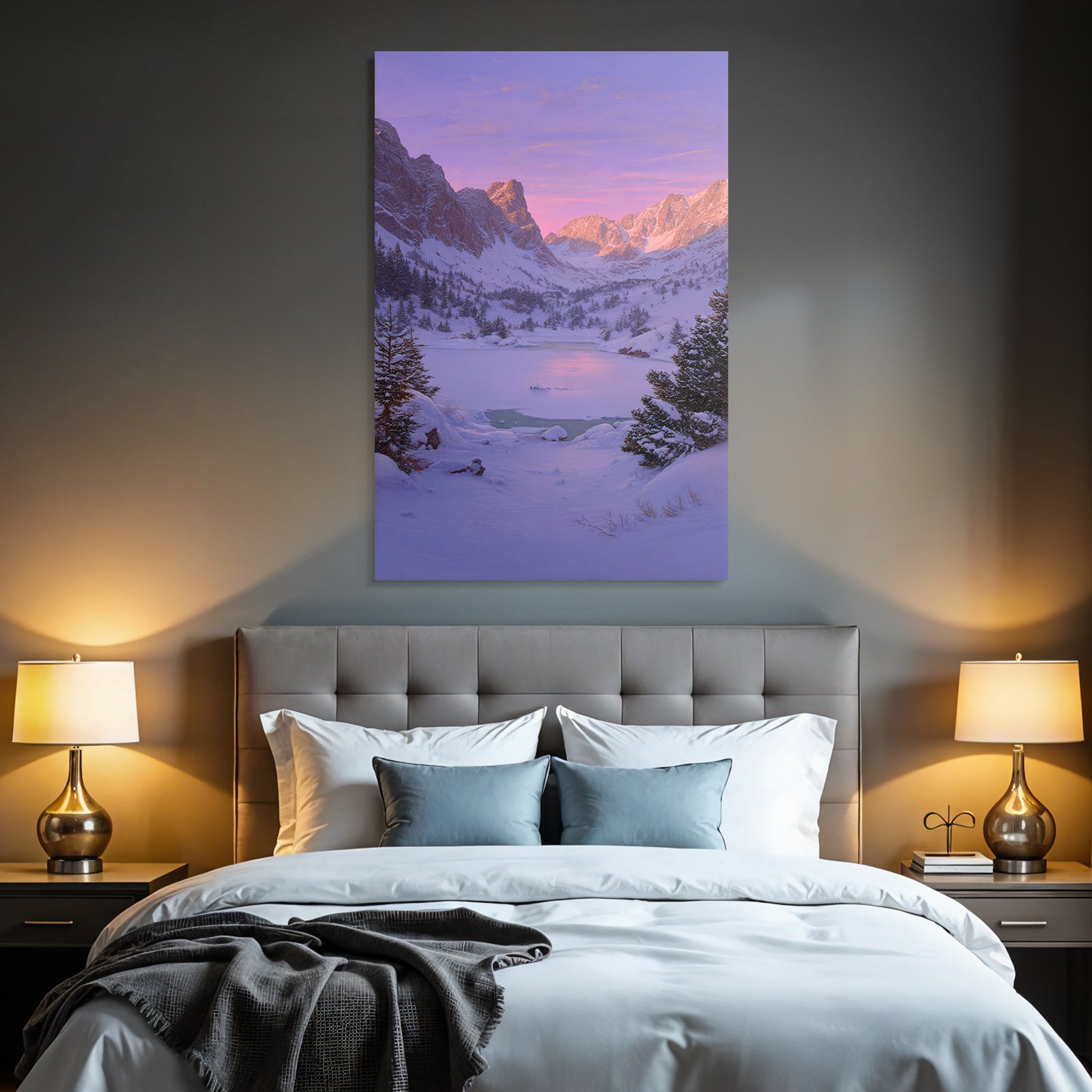 Winter Peaceful Winter Landscape With Snow-Covered Mountains And A Joyful Lake