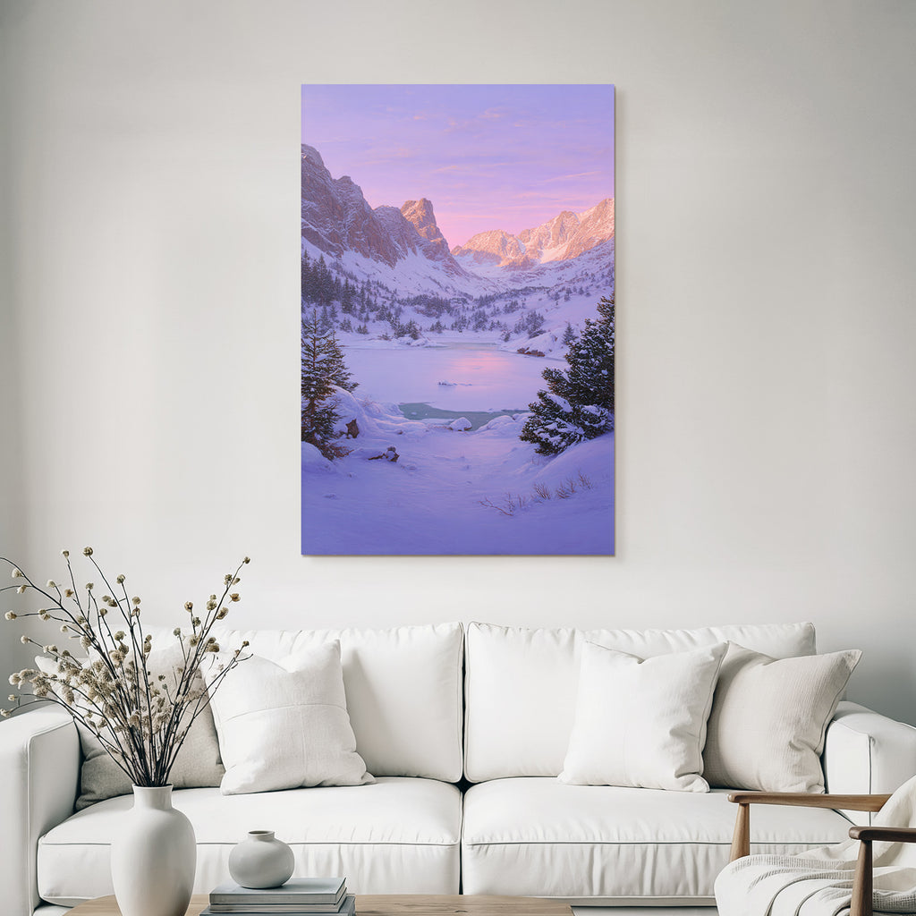 Winter Peaceful Winter Landscape With Snow-Covered Mountains And A Joyful Lake
