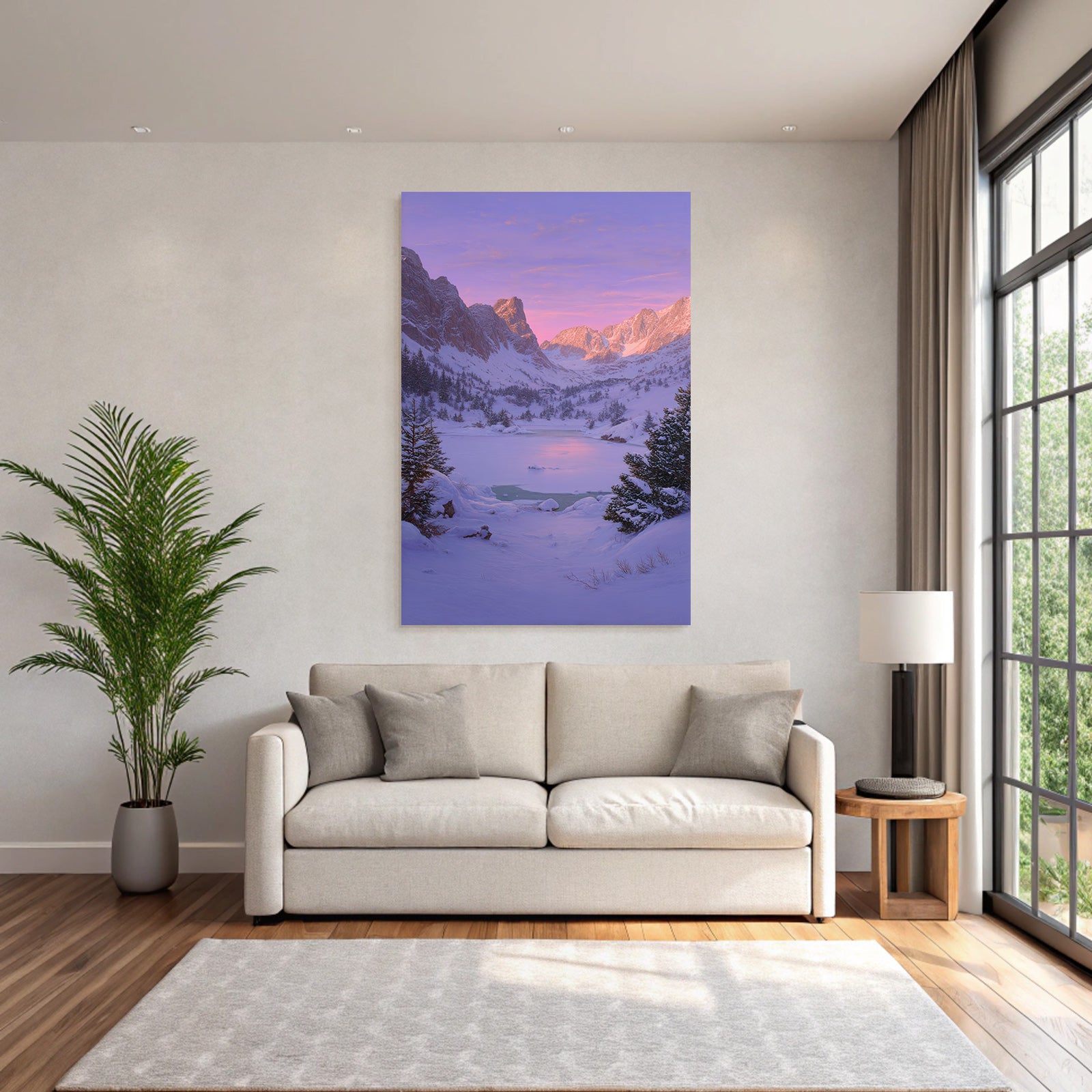 Winter Peaceful Winter Landscape With Snow-Covered Mountains And A Joyful Lake