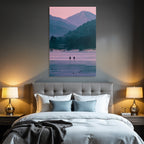 Winter Freezing Lake With Mountains In Background Twilight Scene