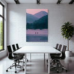 Winter Freezing Lake With Mountains In Background Twilight Scene