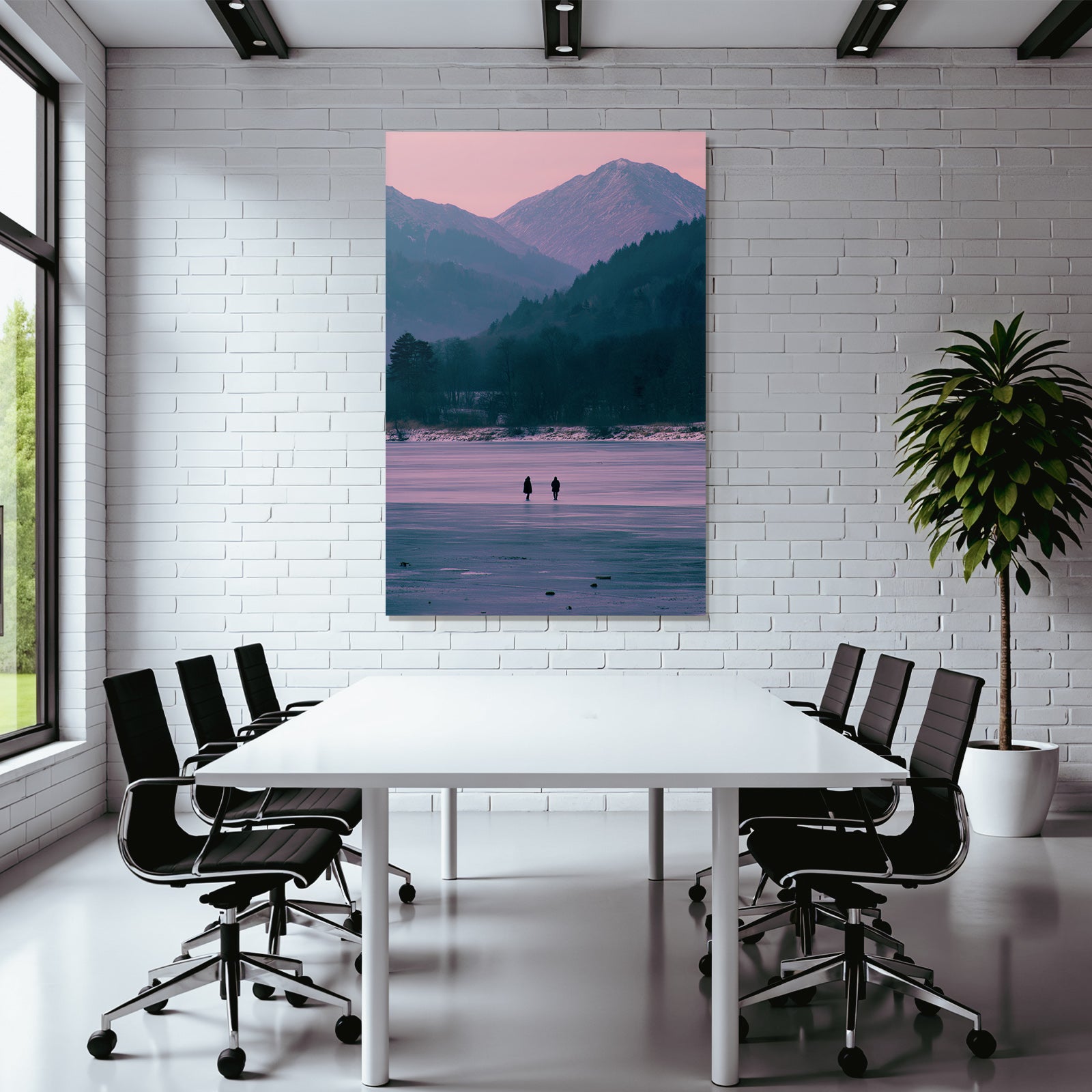Winter Freezing Lake With Mountains In Background Twilight Scene