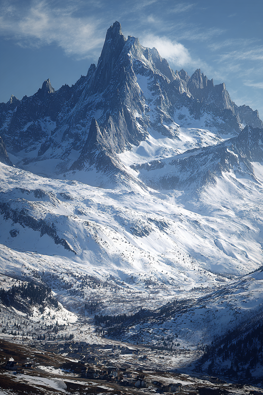 Winter Majestätische Berglandschaft Mit Dorfbewohnung Bei Klaren Himmel | Winterlandschaften | Landschaften