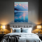 Winter Majestic Snow-capped Mountains Reflected in Lake Tranquil Atmosphere Dawn