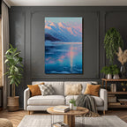 Winter Majestic Snow-capped Mountains Reflected in Lake Tranquil Atmosphere Dawn