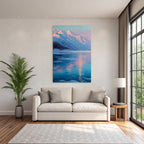 Winter Majestic Snow-capped Mountains Reflected in Lake Tranquil Atmosphere Dawn