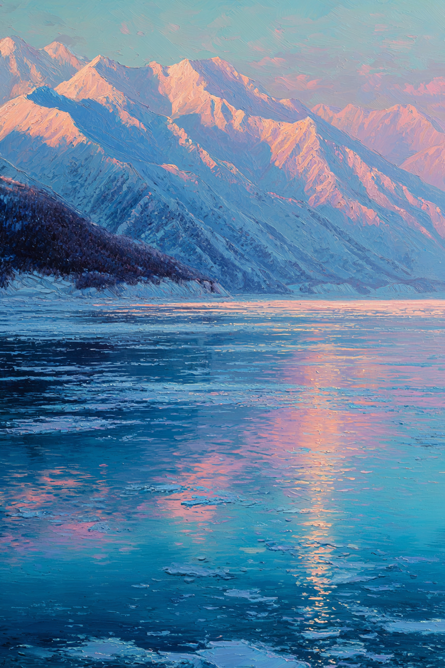 Winter Majestätische Schneebedeckte Berge Spiegeln Im See Tranquil Atmosphäre Morgendämmerung | Winterlandschaften | Landschaften