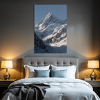 Winter Majestic Snow-capped Mountain Peak Under a Clear Blue Sky