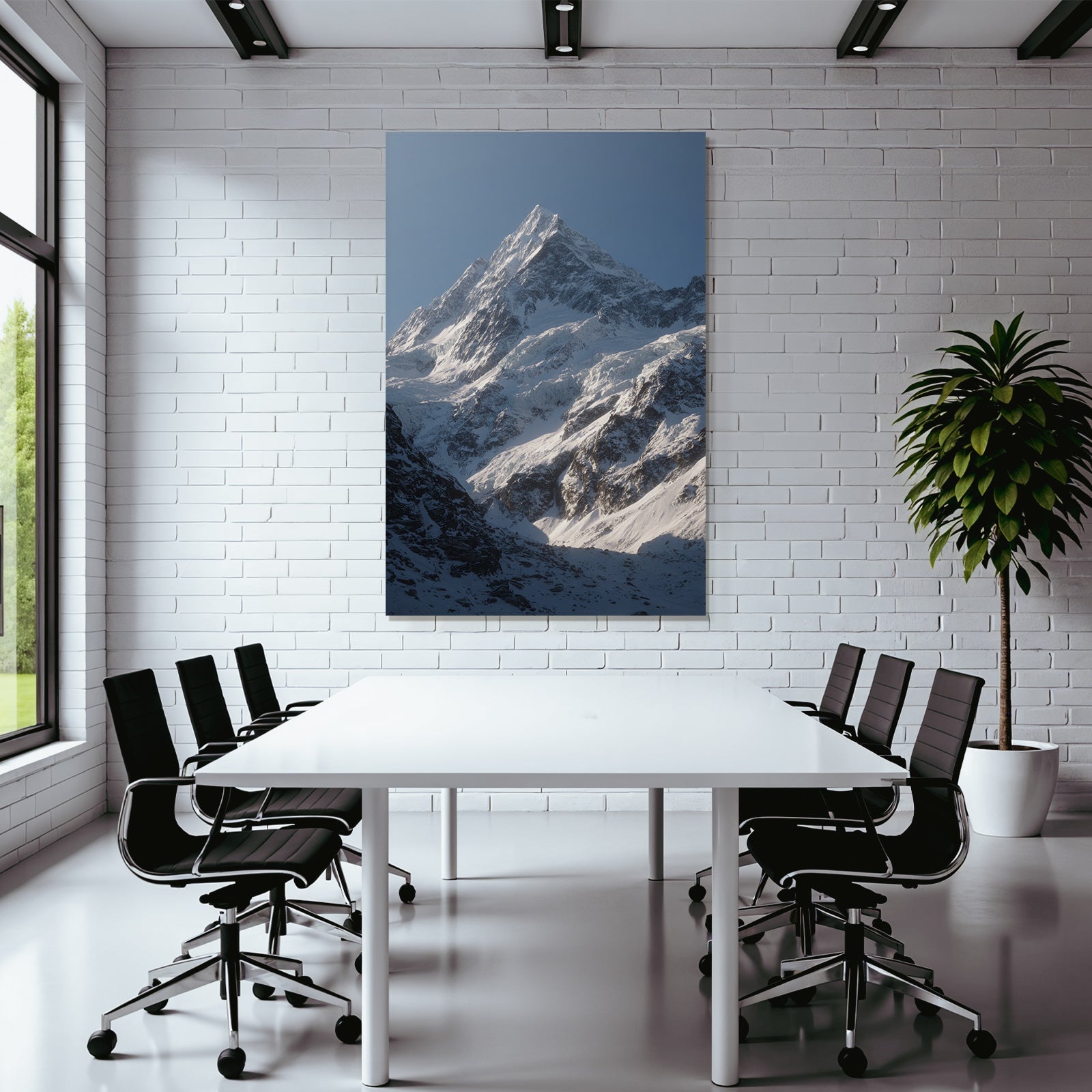 Winter Majestic Snow-capped Mountain Peak Under a Clear Blue Sky