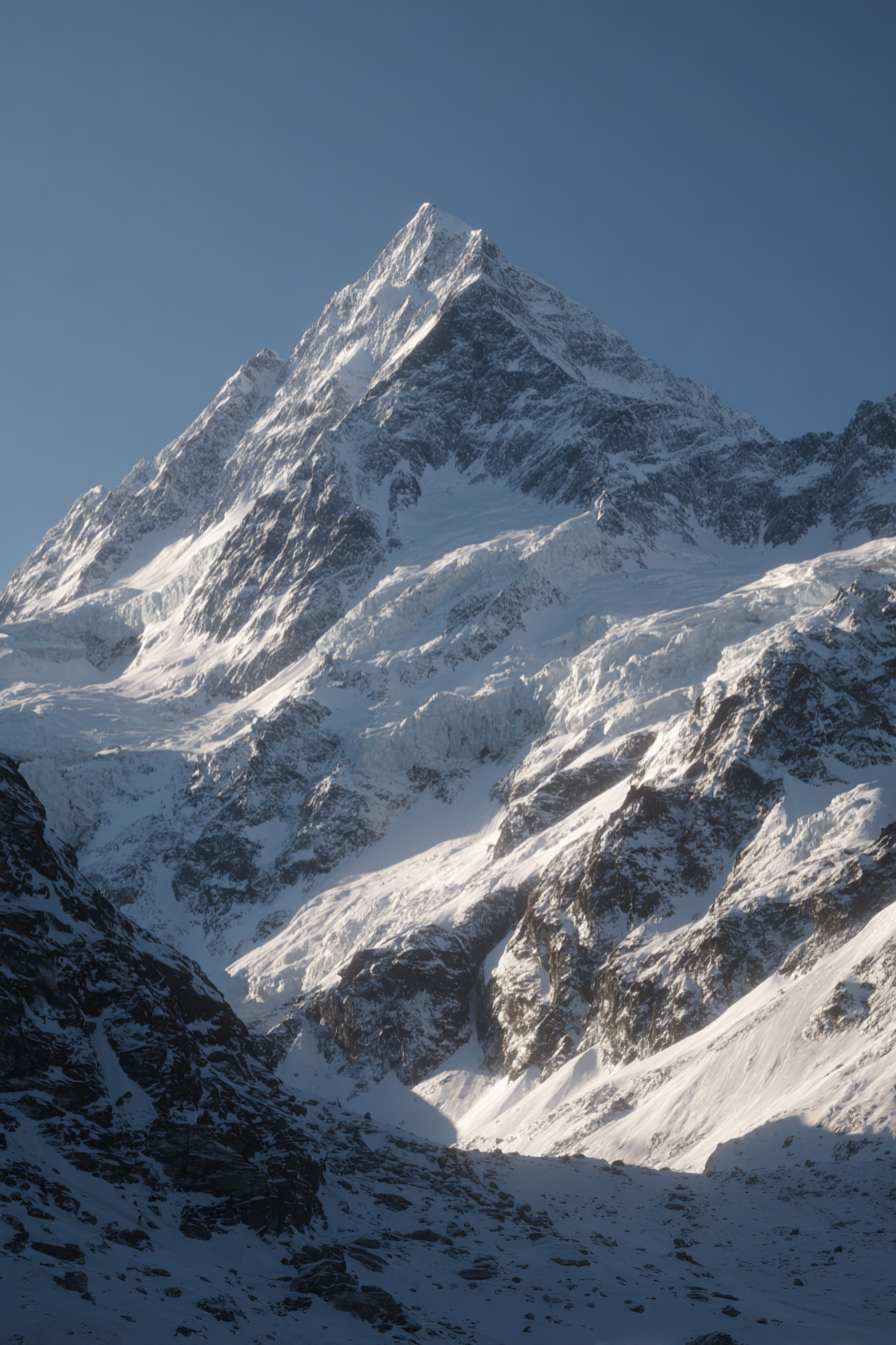 Winter Majestätischer Schneebedeckter Berggipfel Unter Einem Klaren Blaün Himmel | Winterlandschaften | Landschaften
