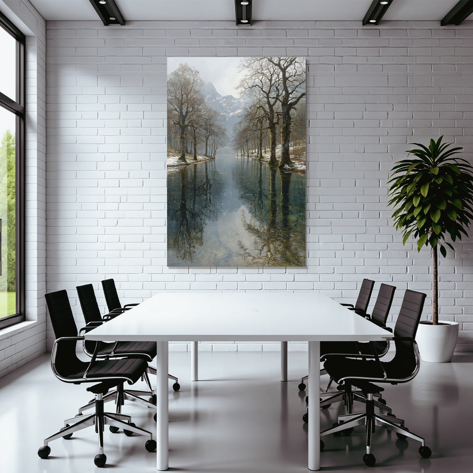Winter Tranquil Landscape Natural Tree Mountains Reflecting Water Winter Spring