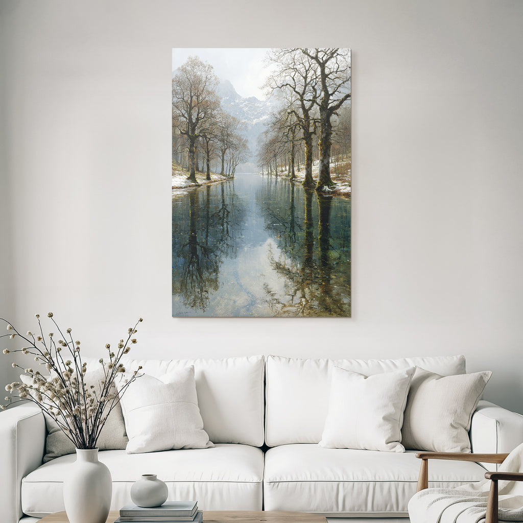 Winter Tranquil Landscape Natural Tree Mountains Reflecting Water Winter Spring