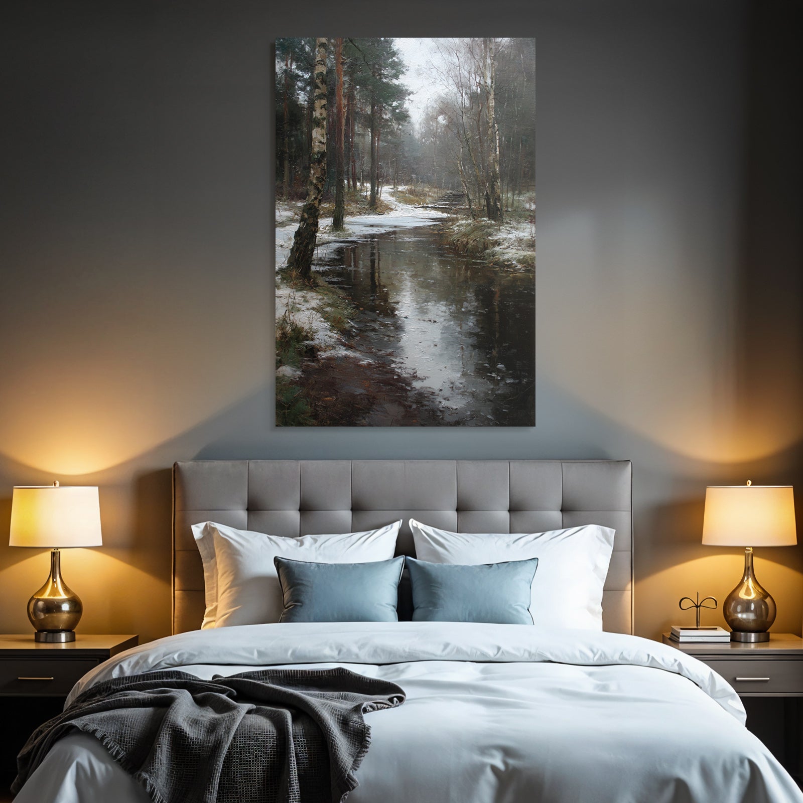 Winter Tranquil Winter Landscape Birch Stream Reflections
