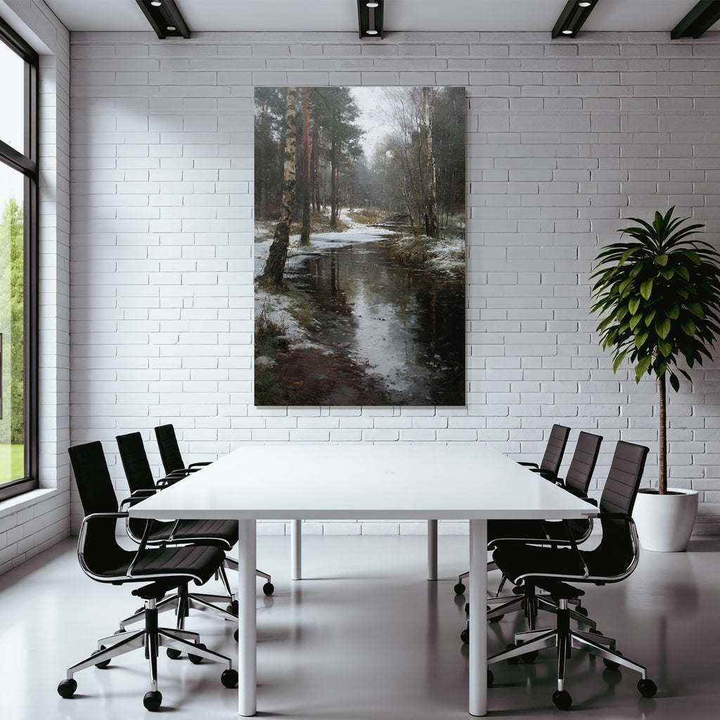 Winter Tranquil Winter Landscape Birch Stream Reflections