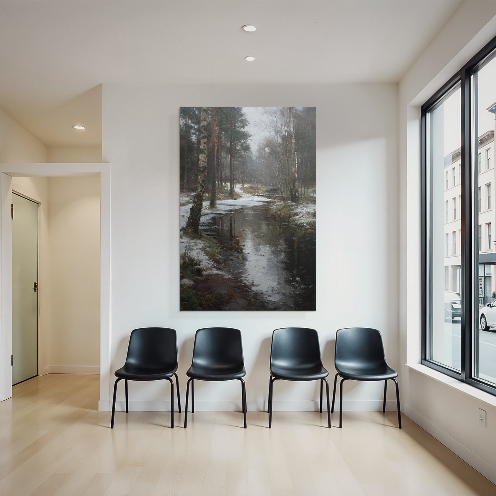 Winter Tranquil Winter Landscape Birch Stream Reflections