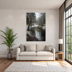 Winter Tranquil Winter Landscape Birch Stream Reflections