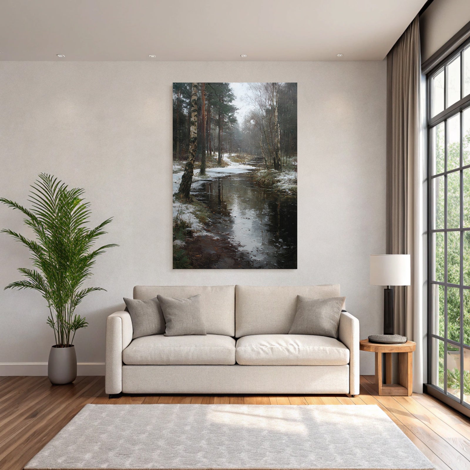 Winter Tranquil Winter Landscape Birch Stream Reflections