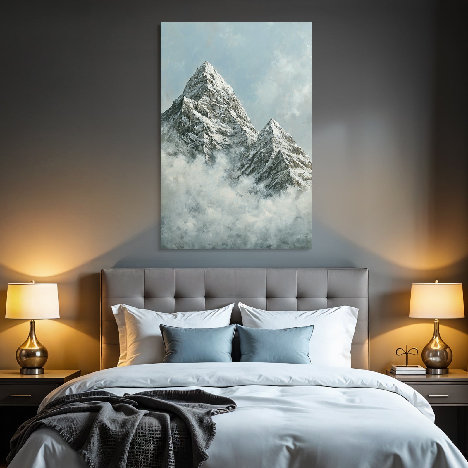 Winter snow-capped mountains with clouds in the sky