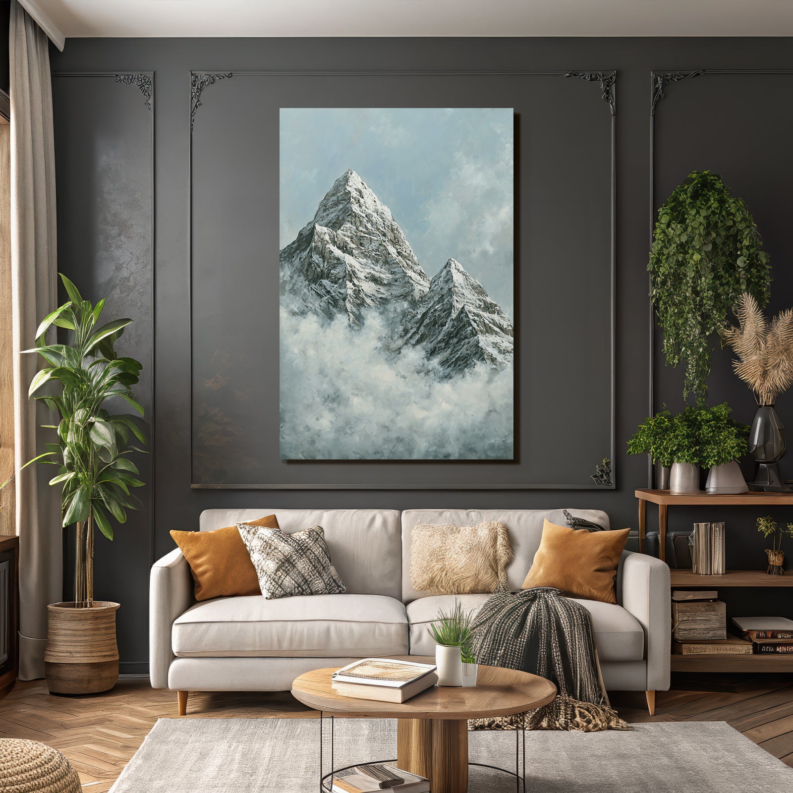 Winter snow-capped mountains with clouds in the sky