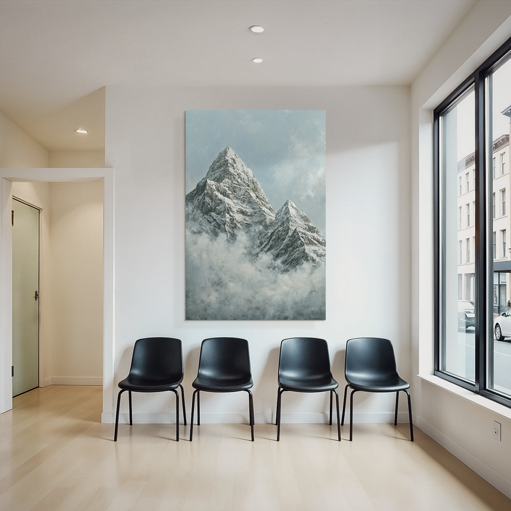 Winter snow-capped mountains with clouds in the sky