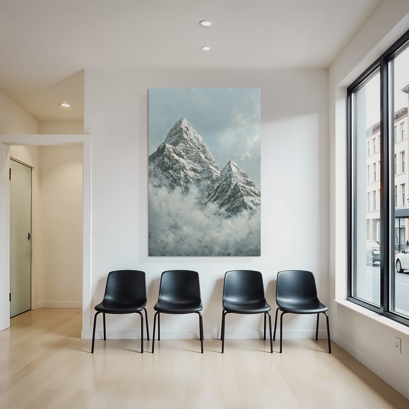 Winter snow-capped mountains with clouds in the sky