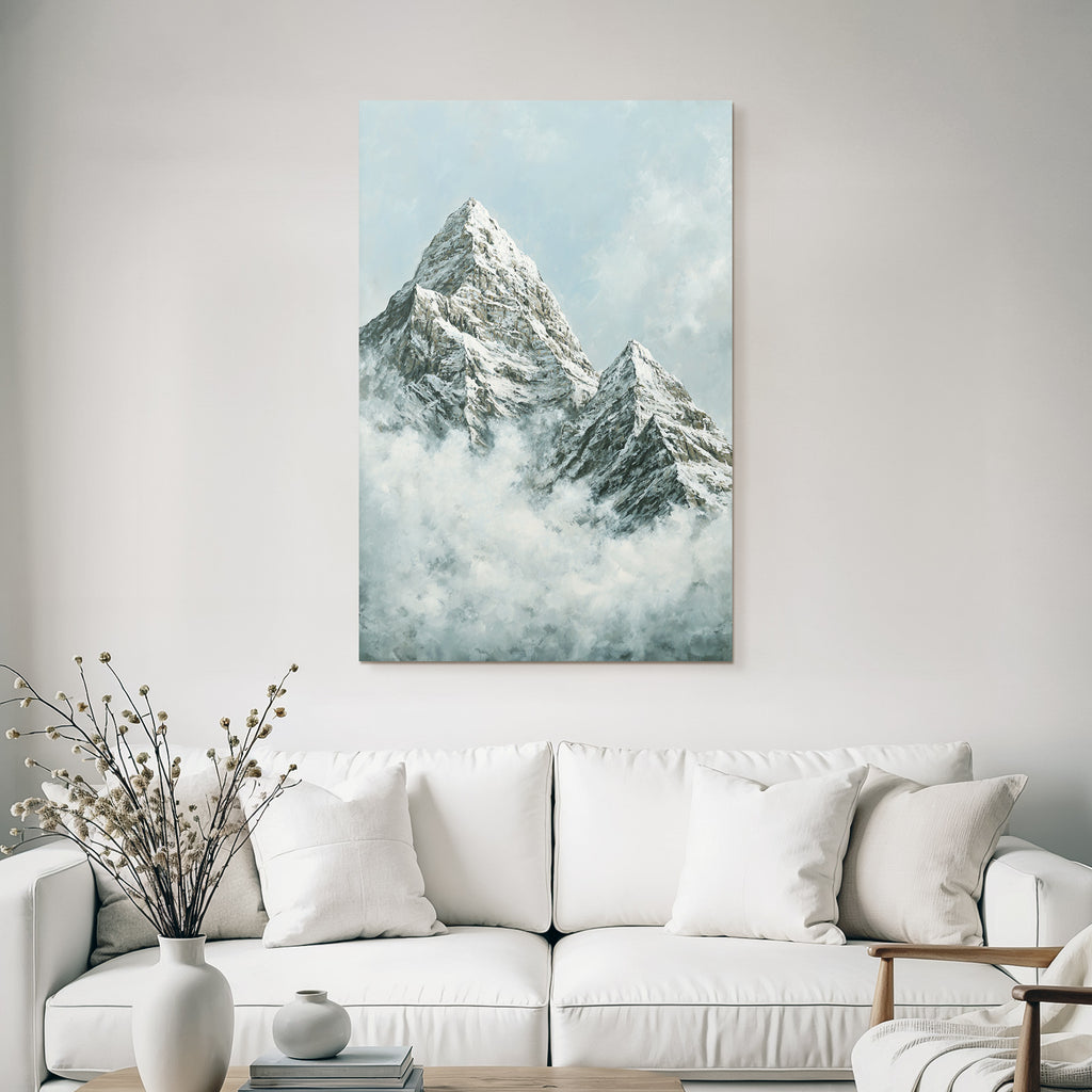 Winter snow-capped mountains with clouds in the sky