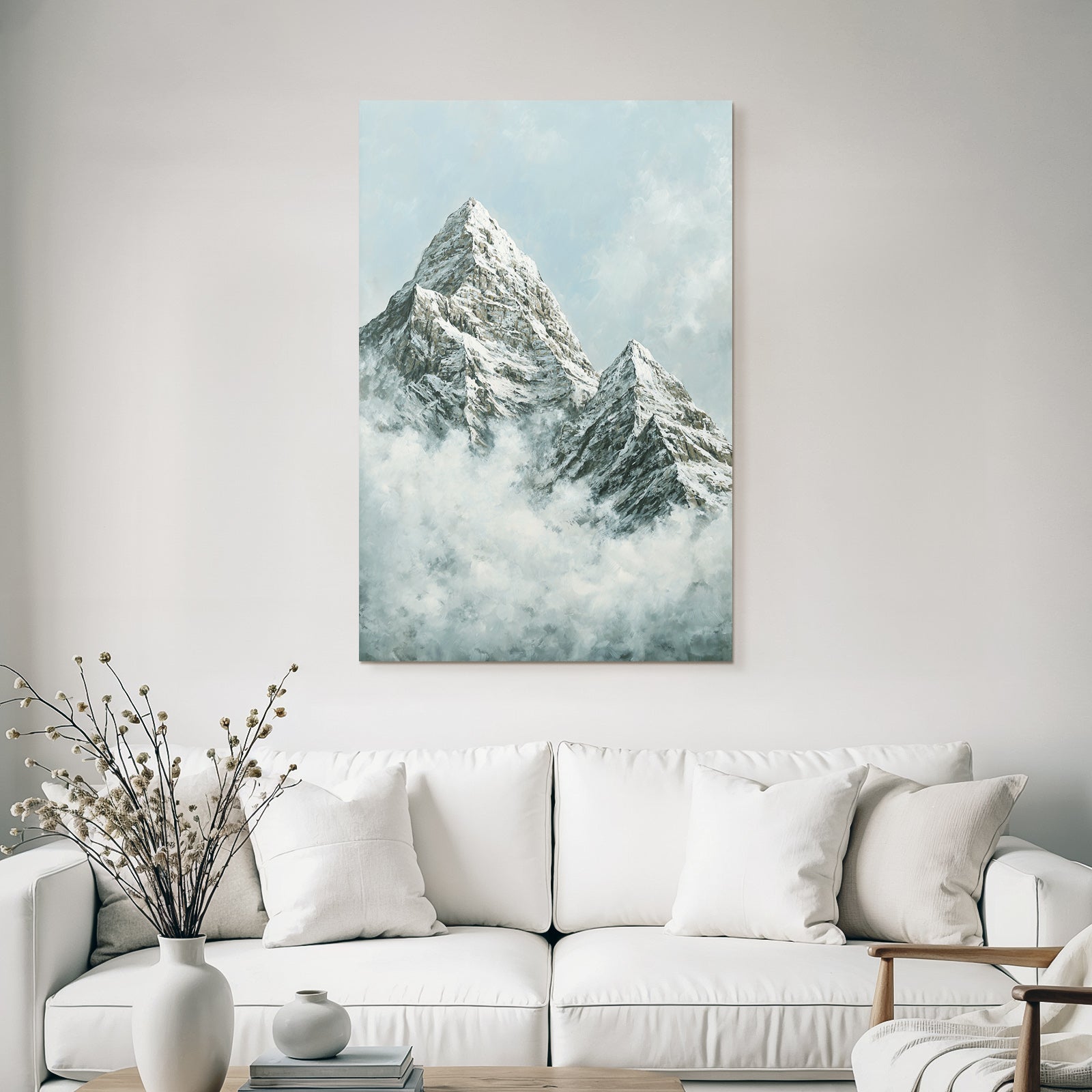 Winter snow-capped mountains with clouds in the sky