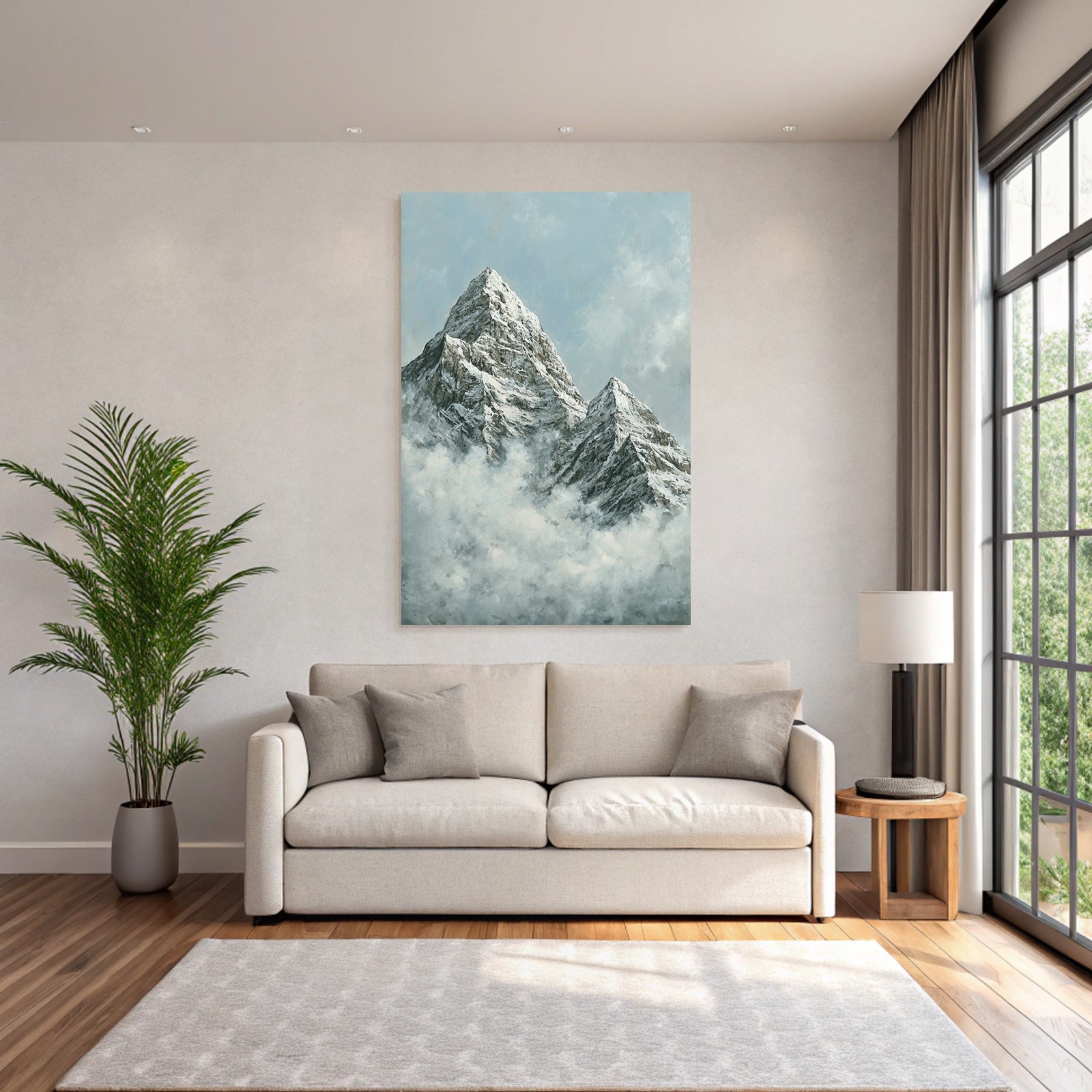 Winter snow-capped mountains with clouds in the sky