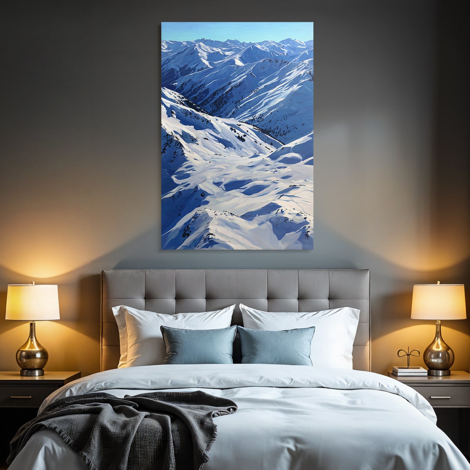Winter snow-covered mountain landscape with blue sky