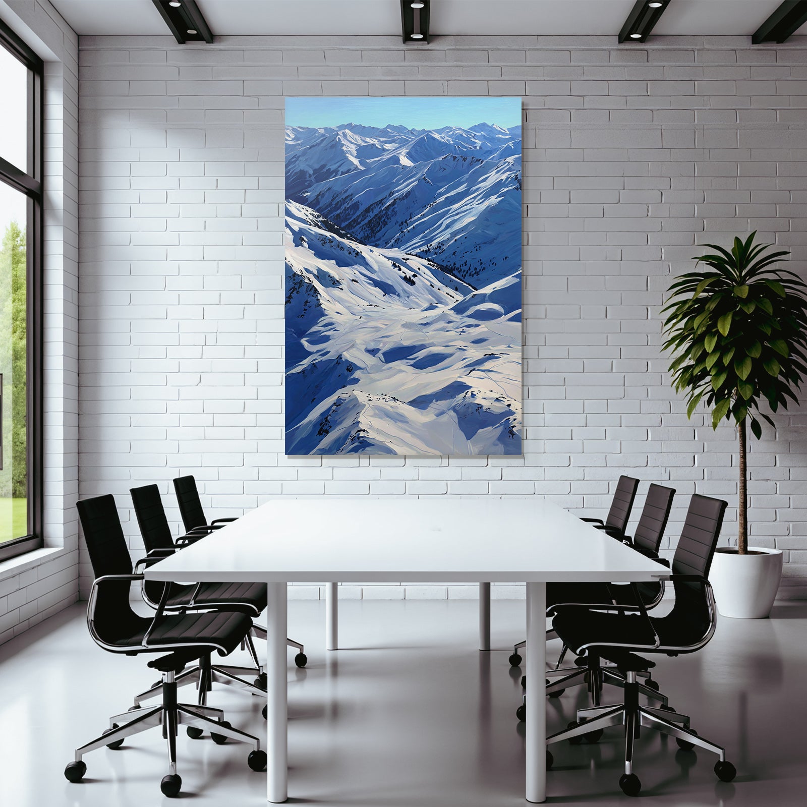 Winter snow-covered mountain landscape with blue sky
