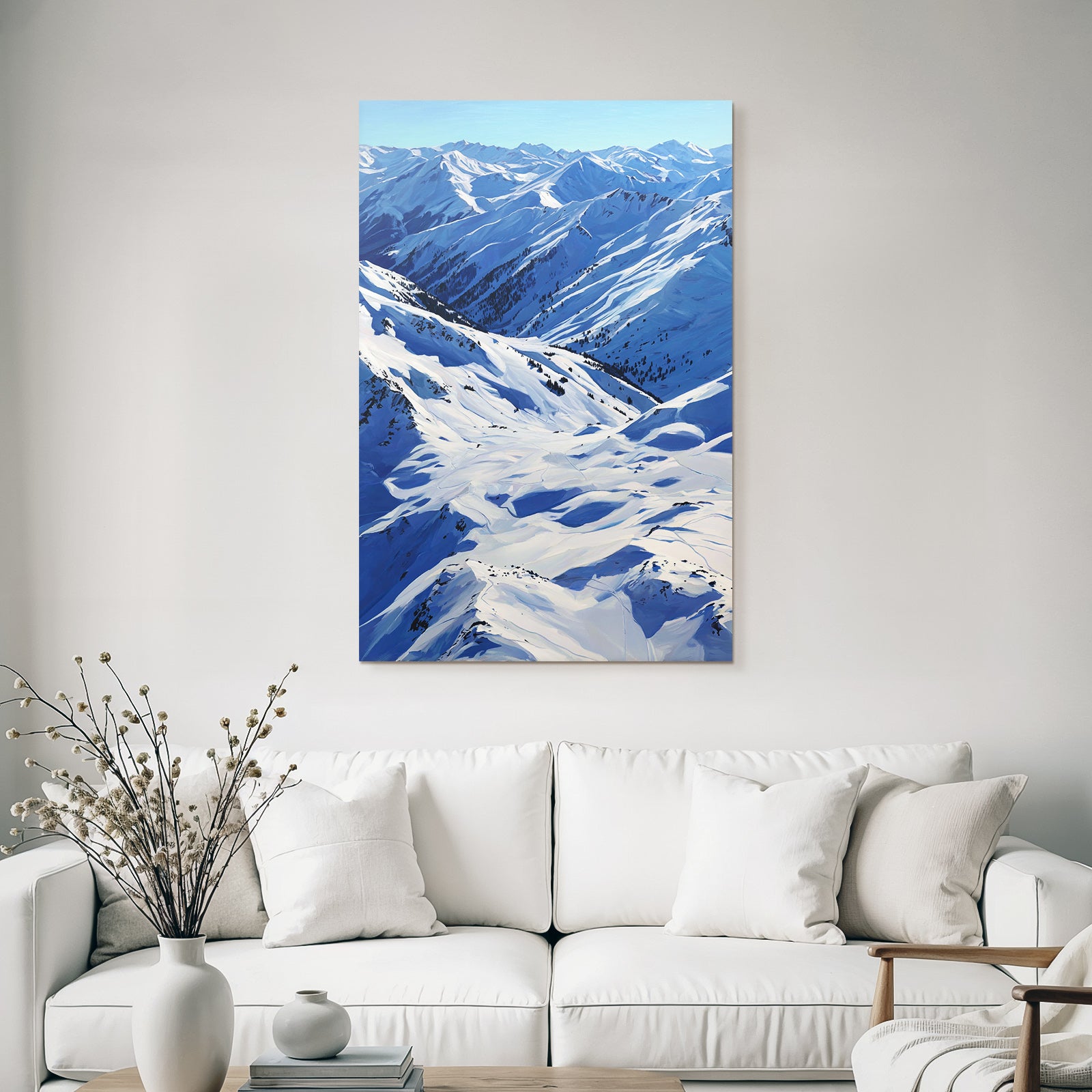 Winter snow-covered mountain landscape with blue sky