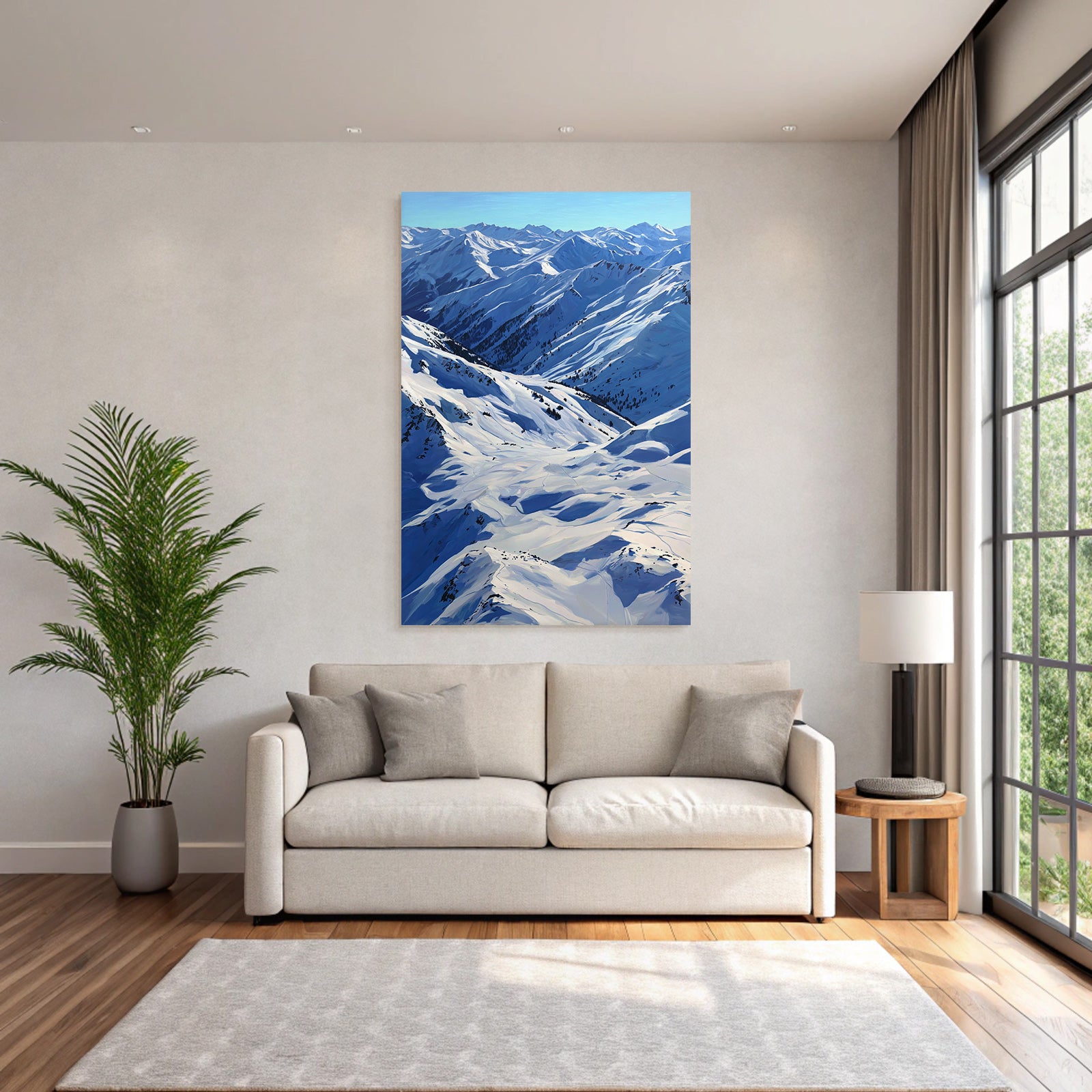 Winter snow-covered mountain landscape with blue sky