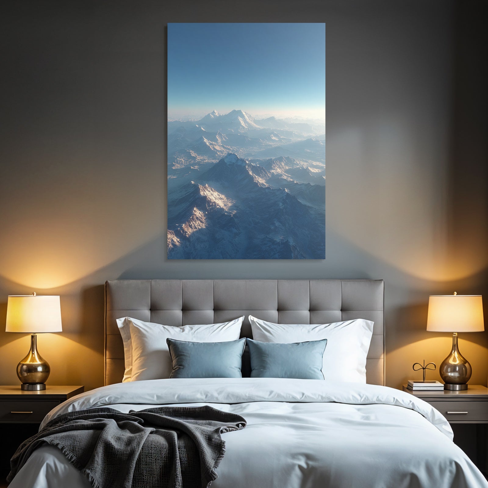 Winter snow-covered mountain landscape with clear sky