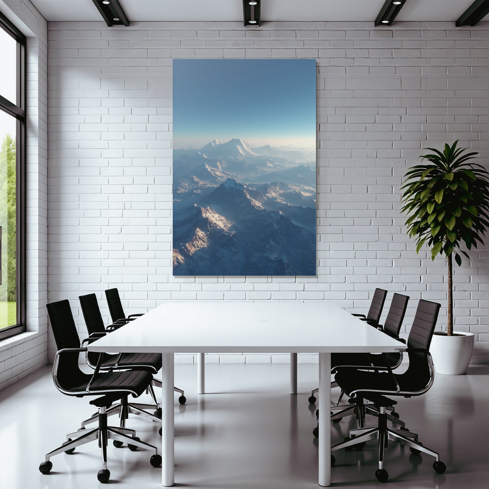 Winter snow-covered mountain landscape with clear sky