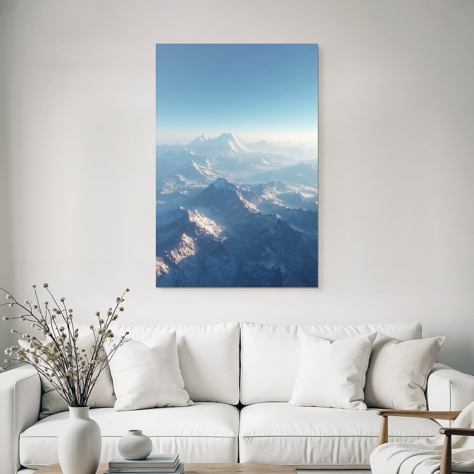 Winter snow-covered mountain landscape with clear sky