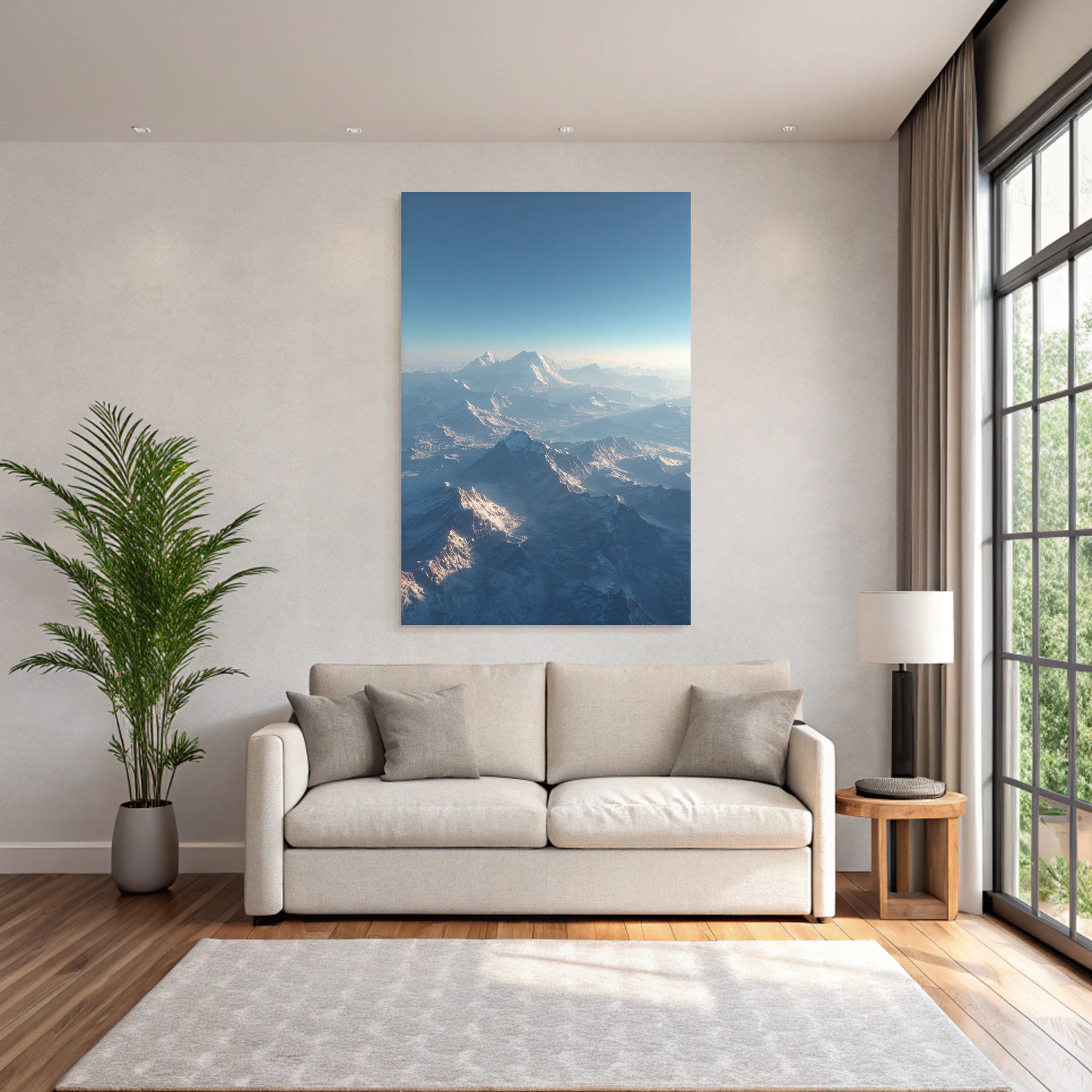 Winter snow-covered mountain landscape with clear sky