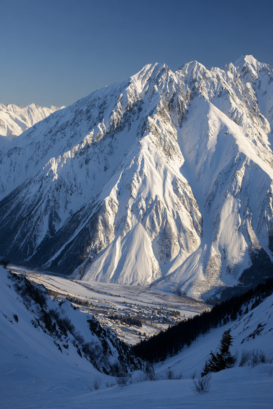 Winter Schneebedeckte Berglandschaft Mit Tal Und Dorf Im Vordergrund | Winterlandschaften | Landschaften