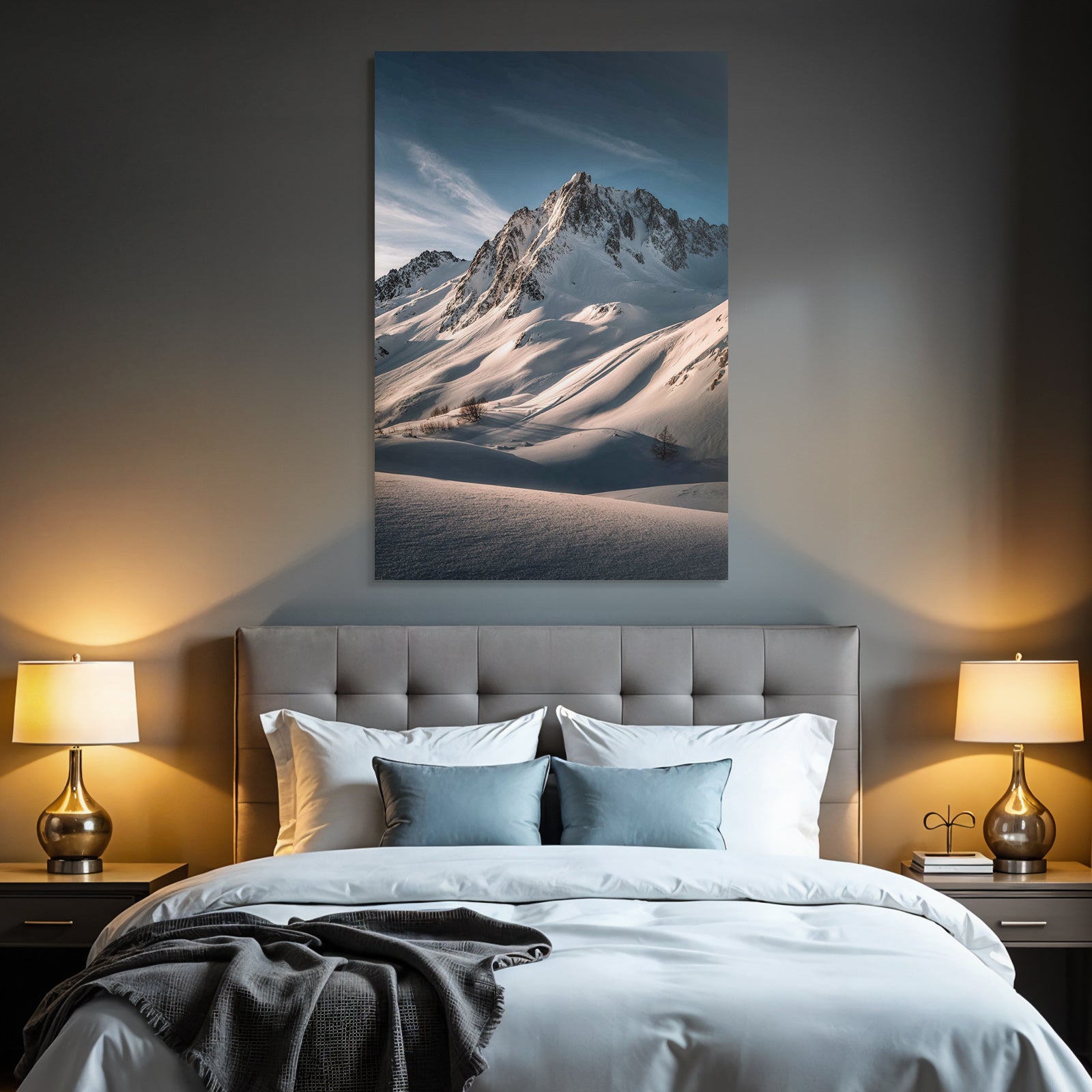 Winter snow-covered mountain landscape morning light
