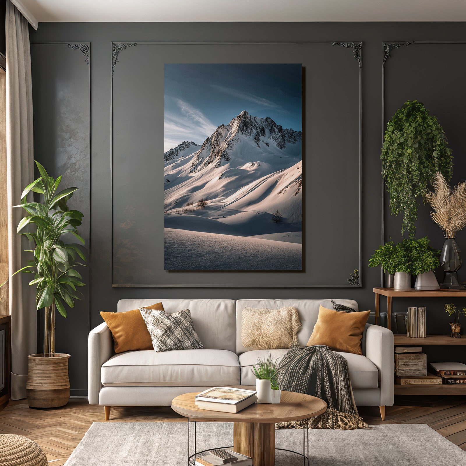 Winter snow-covered mountain landscape morning light