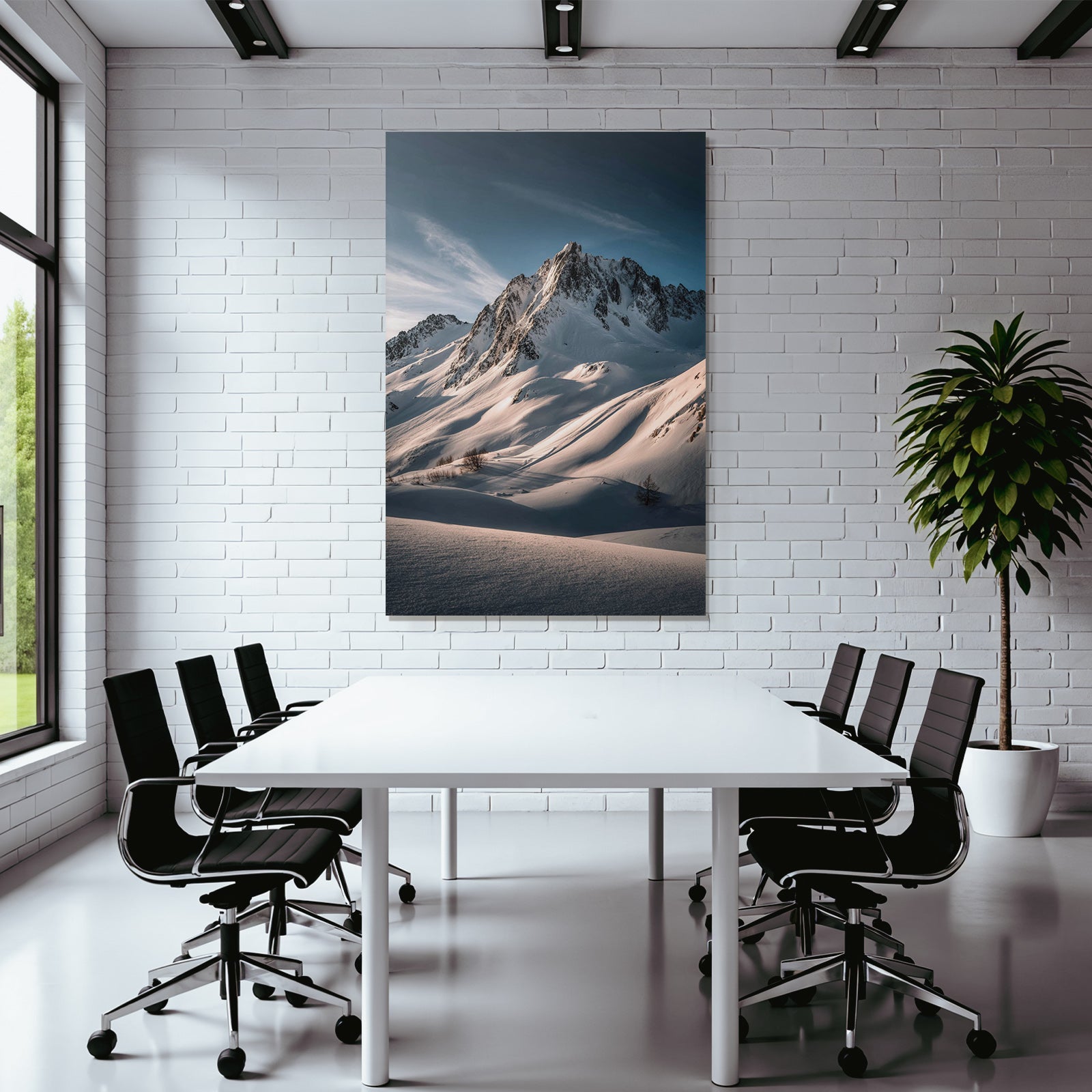 Winter snow-covered mountain landscape morning light
