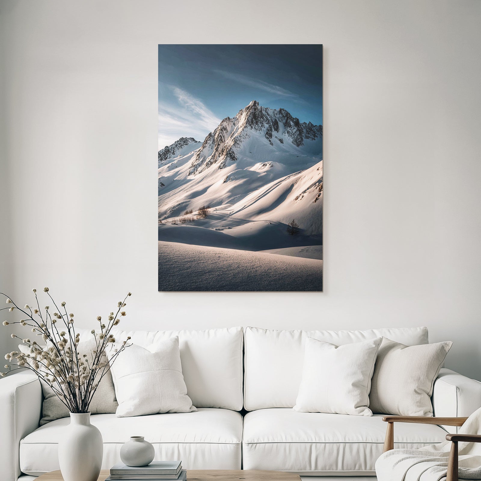 Winter snow-covered mountain landscape morning light