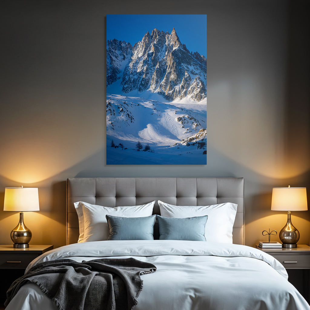 Winter snow-covered mountain landscape with cloudless sky