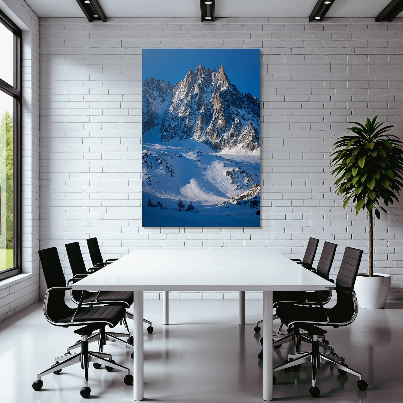 Winter snow-covered mountain landscape with cloudless sky
