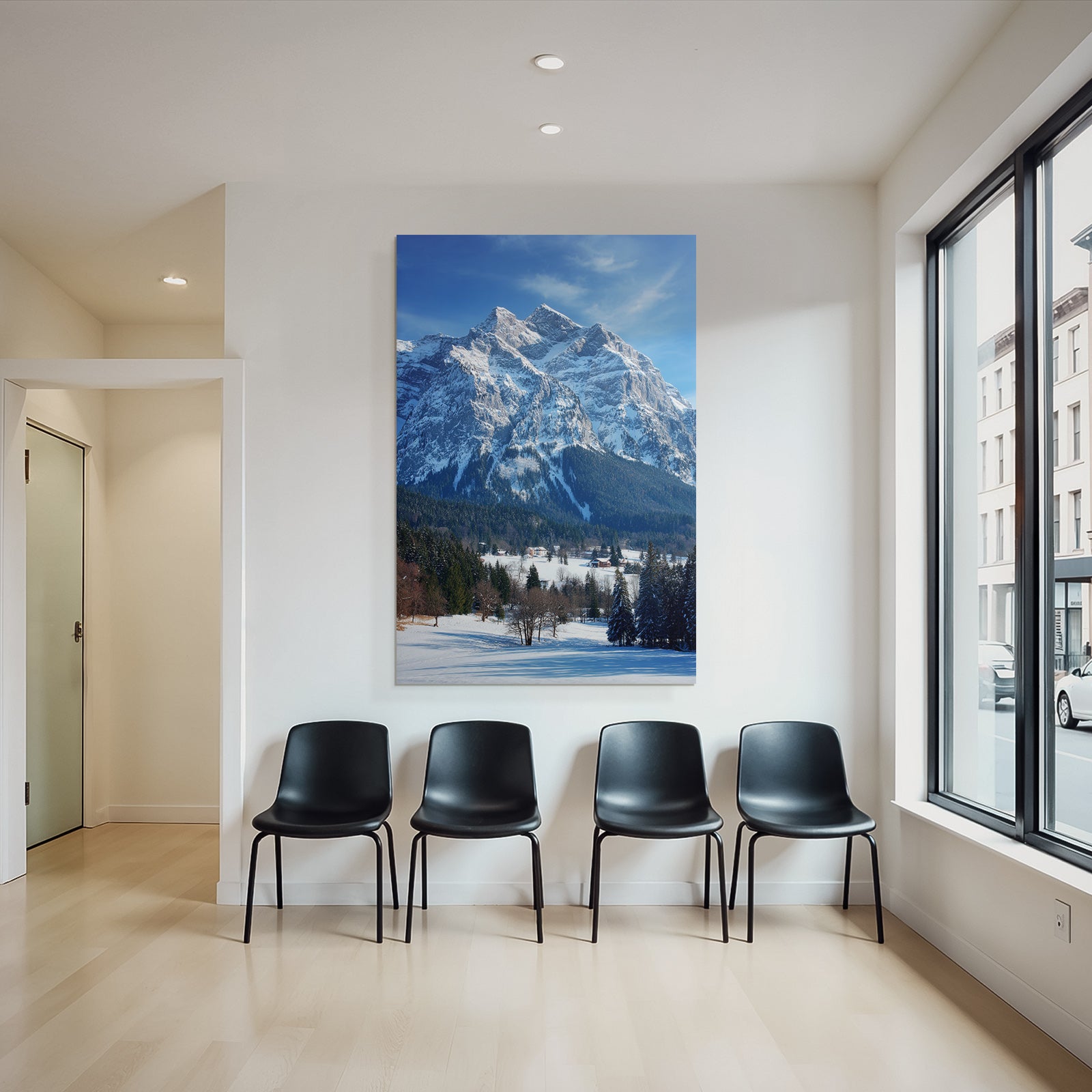 Winter Winter Landscape Snowy Mountains Blue Sky Evergreen Trees Hunters Hearts