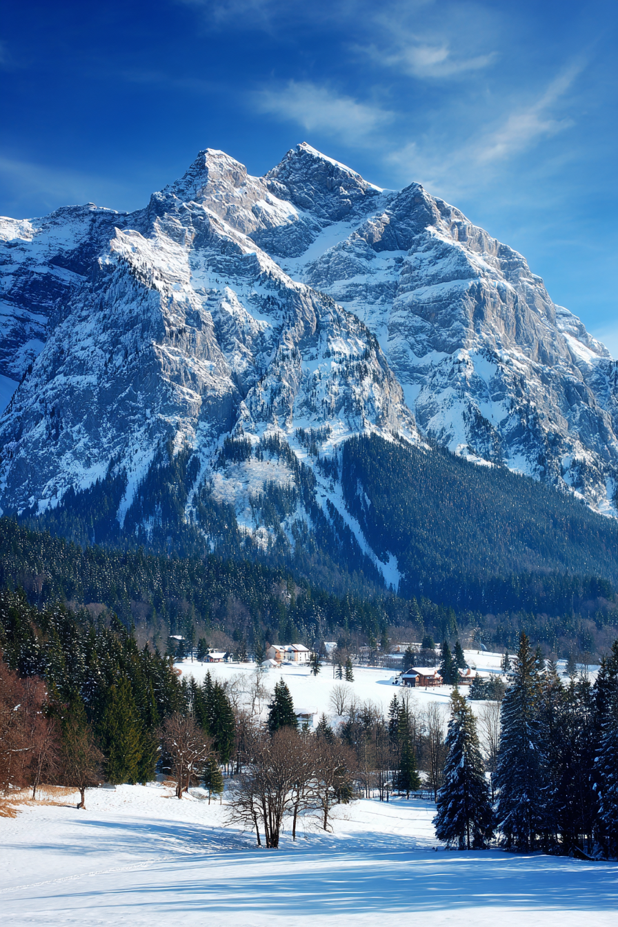Winter Winterlandschaft Verschneite Berge Blaür Himmel Evergreen Bäume Jäger Herzen | Winterlandschaften | Landschaften
