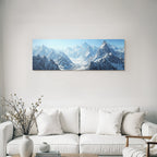 Winter mountainous snow-capped peaks and blue skies