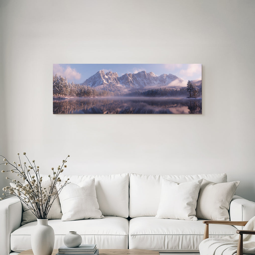 Winter Peaceful Winter Landscape With Lake Cloudy Morning Light