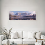 Winter Peaceful Winter Landscape With Lake Cloudy Morning Light